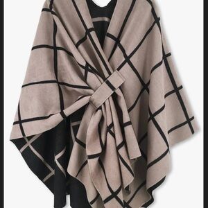Elegant Beige and Black Checkered Women's Wrap